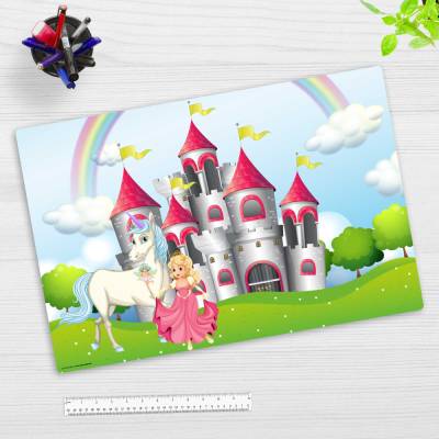 Märchenschloss mit Einhorn und Prinzessin – 60 x 40 cm – Schreibunterlage aus hochwertigem Vinyl – Made in Germany!