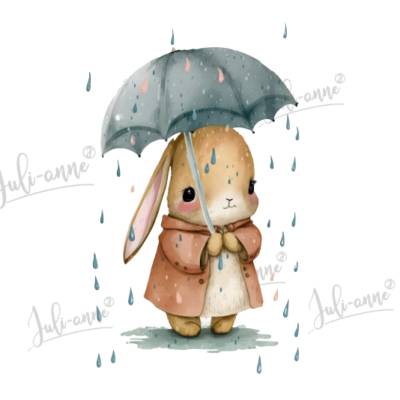 Bügelbild Regenschirm Hase Umbrella