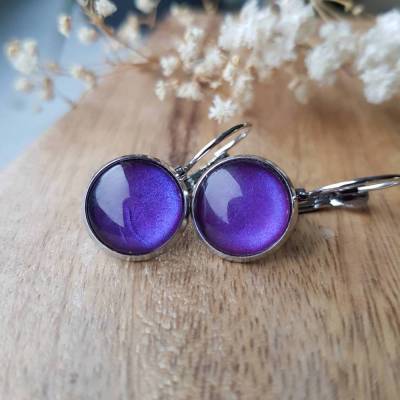 lila Schmuck flieder handbemalt dunkellila Cabochon Ohrstecker, Ohrringe, Ohrhänger, Ringe