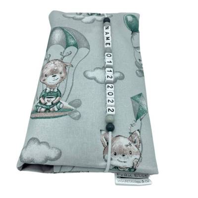 Windeltasche mit Name to go Wickeltasche XXL Reh Fuchs lindgrün grau Windeletui Geschenk Geburt Taufe Mädchen Junge
