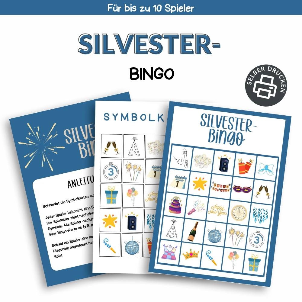 Bingo für Silvester Druckvorlage - Silvesterbingo zum Selberdrucken - Bingo für Silvesterfeier - Digitaler Download Bild 1