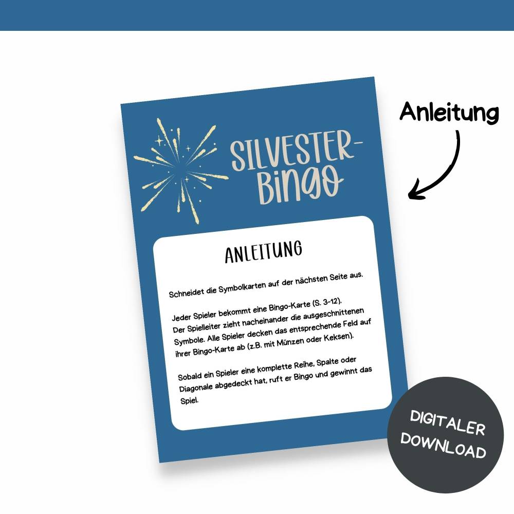 Bingo für Silvester Druckvorlage - Silvesterbingo zum Selberdrucken - Bingo für Silvesterfeier - Digitaler Download Bild 4