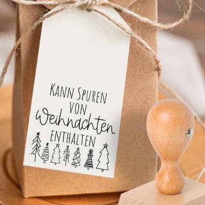 Kann Spuren von Weihnachten enthalten - Holzstempel 5 cm x 5 cm - Spruchstempel 1126