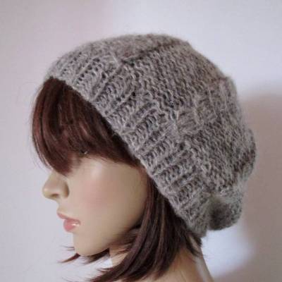 Mütze mit Alpaka und Seide, Beanie, Strickmütze, mit Zopfmuster