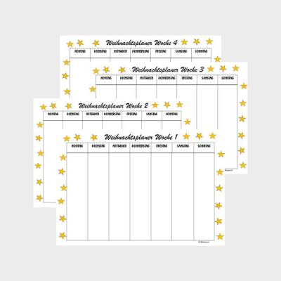 Weihnachtsplaner pdf A4 zum selbst ausdrucken, weiß mit Sterne