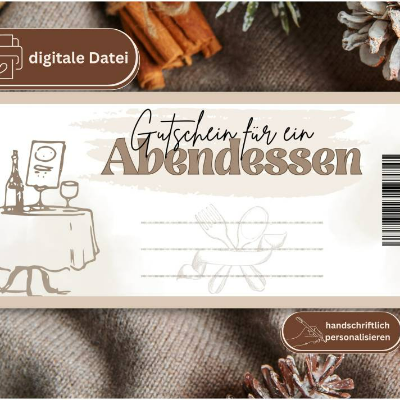 Gutschein für ein Abendessen| Essensgutschein Vorlage | PDF Geschenkgutschein | DIY Geschenk Freundin