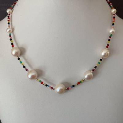 Edelsteinkette mit Perlen & Silber – Handgefertigter Unikatschmuck, Brautschmuck & Geschenkidee