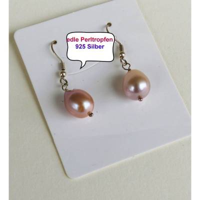 Perlenohrhänger crem & Silber mit rosa Süßwasserperle Tropfen – klassisch, einfach, die soll man haben, nettes Geschenk