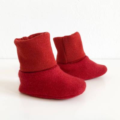 Babypuschen gefüttert 1-6 Monate Kaschmir Merinowolle Seide rot Upcycling Babyschuhe