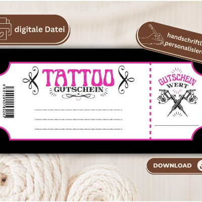 Tattoo Gutschein zum Drucken | Tattoogutschein digital | Geschenkgutschein Vorlage | Gutschein individuell