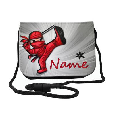 Kinder Brustbeutel mit Name / Ninja / Klettverschluss Schnur Klarsichtfach / personalisierbar / Geldbörse