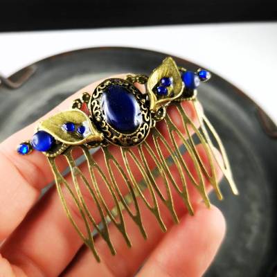 Haarkamm im Vintage-Stil, bronze-blau