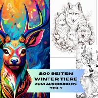Winter Tiere 200 Seiten PDF Malbuch Teil 1 Erwachsene Kinder Download