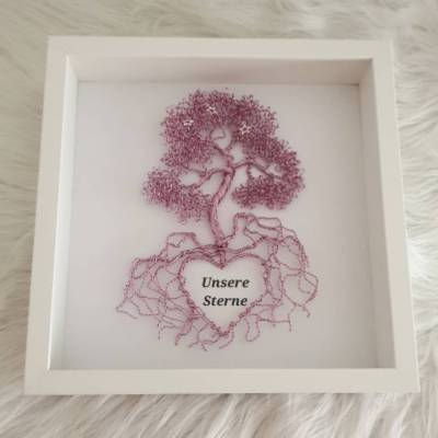 Sternenkinder Baum aus Draht mit Sternen/ Drahtbaum Bonsai/ Sternenkind Erinnerungsbaum/ Lebensbaum im Bilderrahmen
