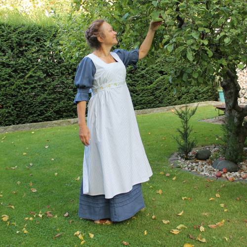 Kleiderschürze im Regencystil Cottagestil aus Baumwolle mit Stickerei verschiedene Farben