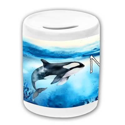 Spardose Motiv Orca mit Name / personalisierbar / Sparbüchse / Sparschwein