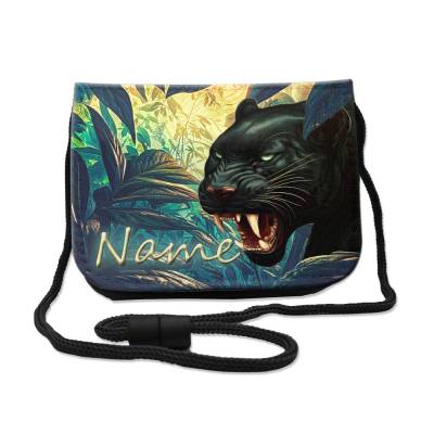 Kinder Brustbeutel mit Name / Panther / Klettverschluss Schnur Klarsichtfach / personalisierbar / Geldbörse