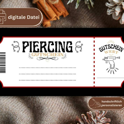 Piercing Gutschein individuell | Piercinggutschein digital | Geschenkgutschein Vorlage | personalisierbarer Gutschein |