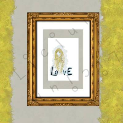 Hintergrund WEISS Haar: GOLD Karte - Frau mit langen Haaren und Herzen - Liebe - Download - A6 und A4 Format