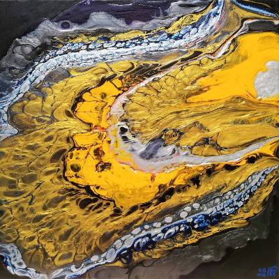 Komet - Originalgemälde in Pouring Art (Fluid, Acryl, Resin) auf Leinwand Keilrahmen, 40 x 40 cm