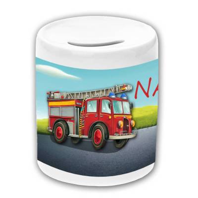 Spardose Motiv Feuerwehr mit Name / personalisierbar / Sparbüchse / Sparschwein