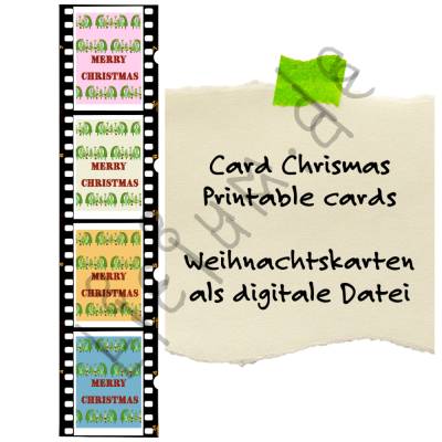 Weihnachtskarte mit Tannenbäumen in 4 Farben – Handgezeichnete digitale Datei zum Ausdrucken