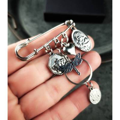 Brosche, Anstecknadel, Anstecker, Charivari-Brosche, Trachtenschmuck, Edelstahl 