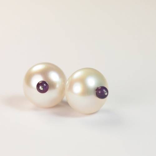Ohrringe Perlen Stecker weiss violett