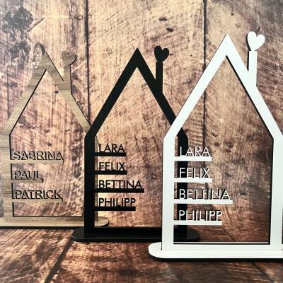 Haus aus Holz mit Namen, personalisiertes Geschenk, Einweihungsgeschenk in verschiedenen Farben und Varianten