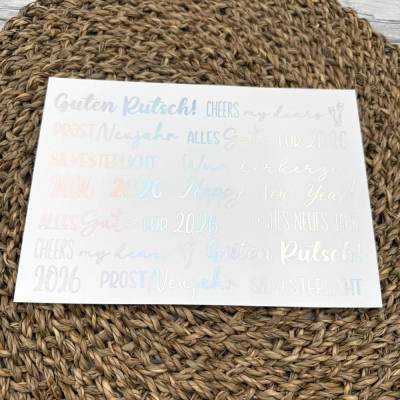 NEU: Kerzenfolie METALLIC HOLOGRAMM, SILVESTER, A5, Wasserschiebefolie, Kerzentattoo, für Stabkerzen etc, Neujahr, 2024