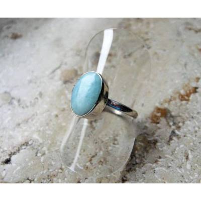 Larimar Silberring – Echter Atlantisstein Ring aus 925 Silber, Blauer Edelstein Schmuck für Frauen – Geschenkidee
