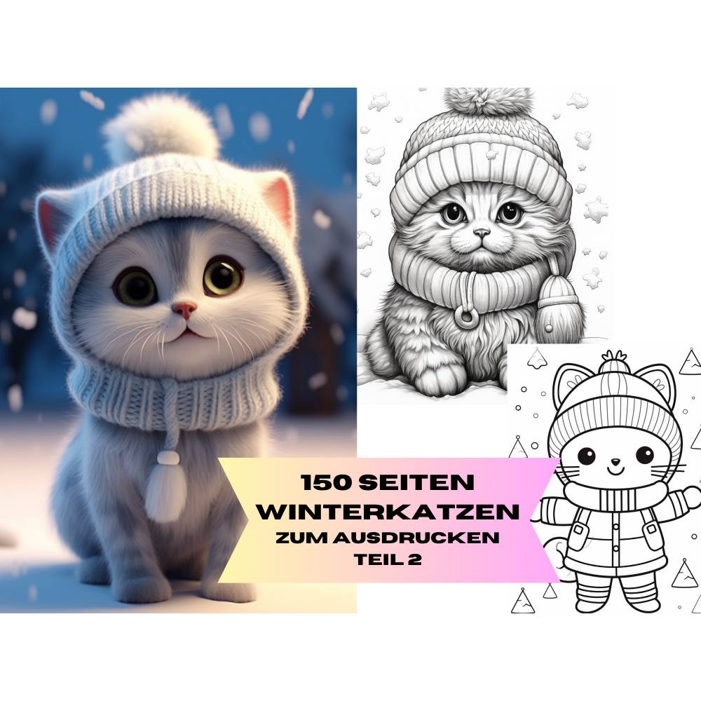 Süßes Katzen Malbuch 150 Seiten Teil 2 Erwachsene Kinder PDF Download Bild 1