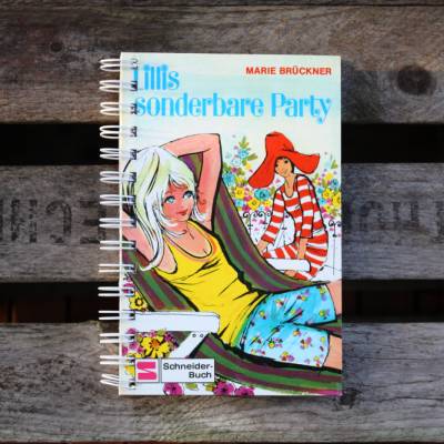 Retro Notizbuch "Lillis sonderbare Party" aus altem Kinderbuch upcycling Geschenk Retrobuch nostalgisch