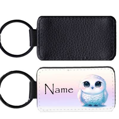 Kunstleder Schlüsselanhänger mit Name / Schneeeule / personalisierbar