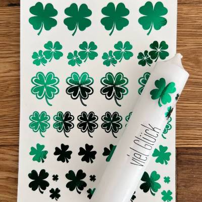 NEU: Kerzenfolie METALLIC GRÜN, KLEEBLATT, A6, Wasserschiebefolie, Kerzentattoo, Glück, Klee,