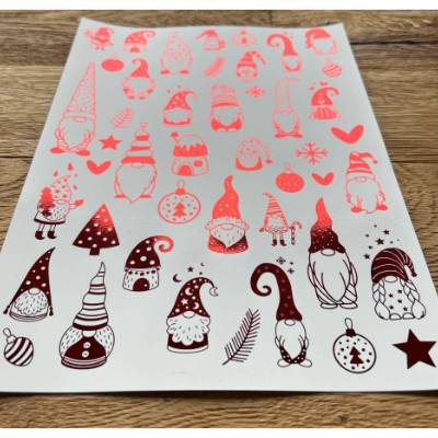 NEU: Kerzenfolie METALLIC ROT, WEIHNACHTSWICHTEL, A4,  Wasserschiebefolie, Kerzentattoo, Wichtel, Weihnachten, 