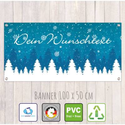 Banner Winterzeit 100 x 50 cm - personalisierbar | Winterwald - personalisierbar mit Wunschtext