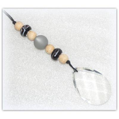 Suncatcher mit Polariskugel und Holzperlen und Glasperlen, Sonnenfänger schwarz grau, Fensterdeko