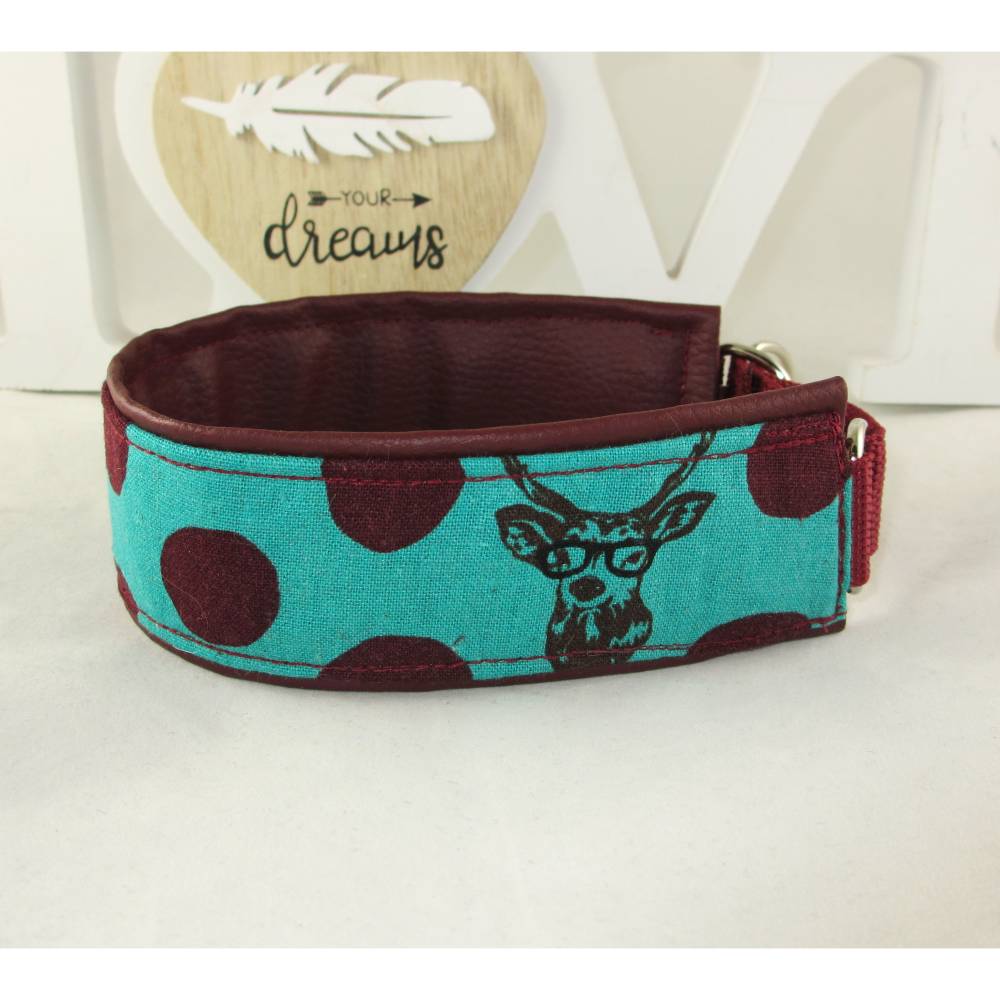 Windhundhalsband "Hirsch mit Brille" Hundehalsband Halsband Windhund Galgo  Podenco Zugstoppverschluss