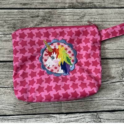 Kinder Waschbeutel, Spielzeugbeutel Beutel für Kleinzeug Sterne Pink mit Einhorn