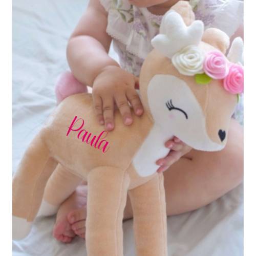 Kuscheltier Reh personalisiert mit Name Mädchen Stofftier Plüschtier Baby Geburt Taufe  