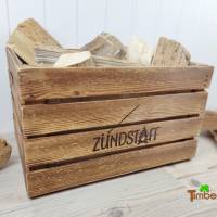 Rustikale KAMINHOLZKISTE "Zündstoff" Kaminholzkorb Brennholzträger Vintage PERSONALISIERTE Kiste Kaminkorb Feuer