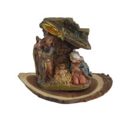 Kleine Krippe auf Holzscheibe