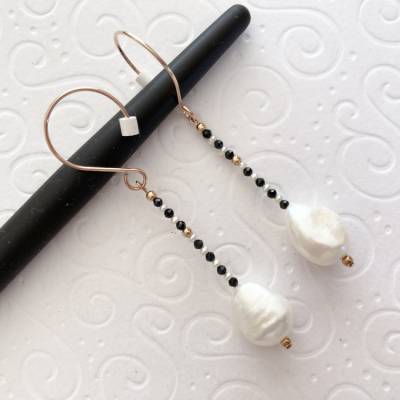 Ohrhänger mit Perlen, Spinell und Si925, echte Perlen, Zuchtperlen, Ohrringe, Geschenk Frau, Handarbeit