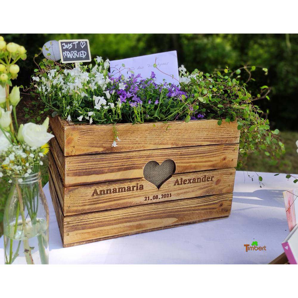 Rustikale GESCHENKEKISTE PERSONALISIERT HOCHBEET Hochzeit Vintage Holzkiste Hochzeitsgeschenk Hölzerner Jahrestag