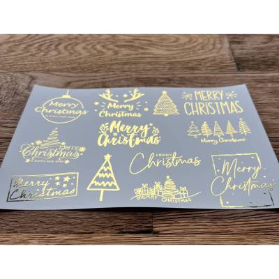 NEU: Kerzenfolie METALLIC GOLD, Merry Christmas XL, für Kerzengläser/Windlichter/Stumpenkerzen, A5, Wasserschiebefolie