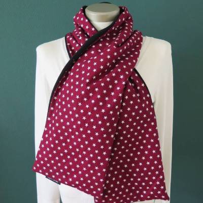 langer Schal Damen Fleece Sterne dunkelrot weiß Kuschelschal Geschenk