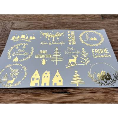NEU: Kerzenfolie METALLIC GOLD, Frohe Weihnachten XL, für Kerzengläser/Windlichter/Stumpenkerzen, A5, Wasserschiebefolie