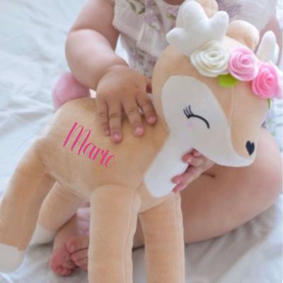 Kuscheltier Reh personalisiert mit Name Mädchen Stofftier Plüschtier Baby Geburt Taufe