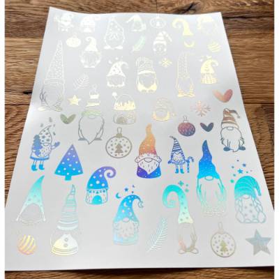 NEU: Kerzenfolie METALLIC HOLOGRAMM, WEIHNACHTSWICHTEL, A4,  Wasserschiebefolie, Kerzentattoo, Wichtel, Weihnachten